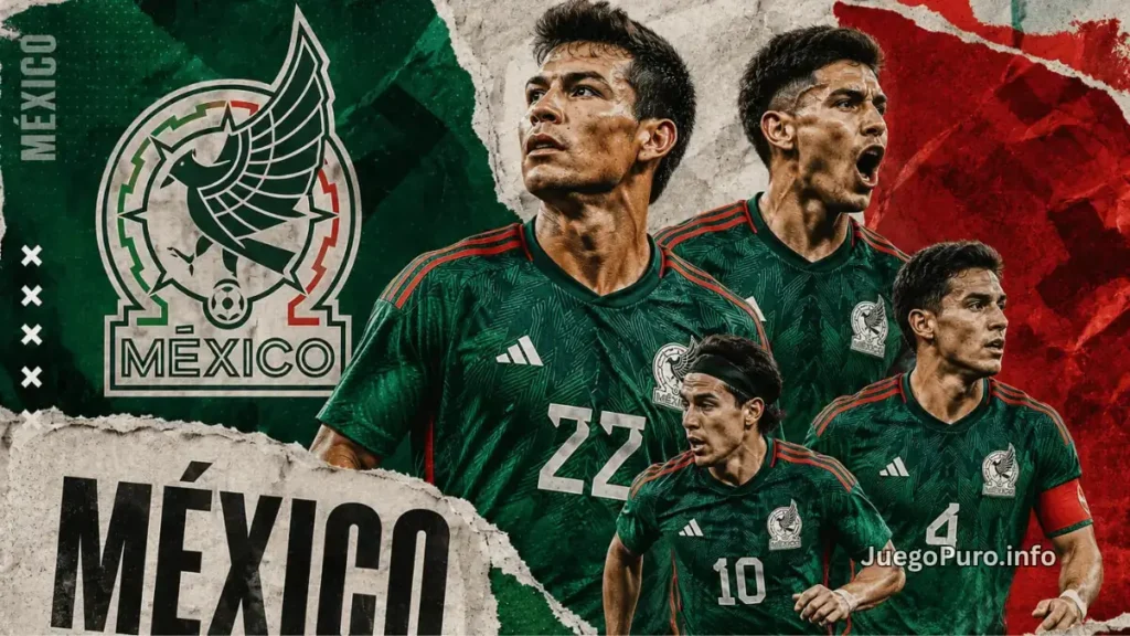 Jugadores de la selección de México en un diseño estilo paper wall rumbo al Mundial 2026