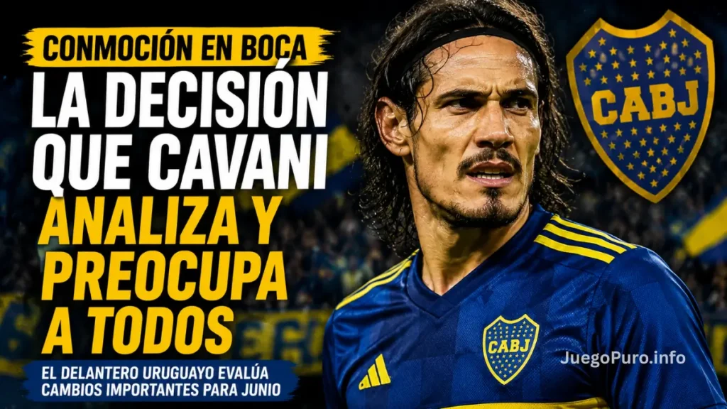 Edinson Cavani con camiseta de Boca Juniors en una imagen sobre su futuro y la preocupación en el club