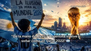 Hinchas argentinos alentando con banderas y emoción mientras sueñan con el Mundial 2026