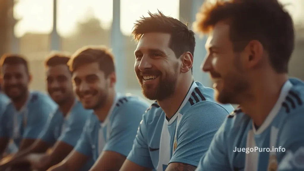 Lionel Messi sonríe junto a jóvenes jugadores de la Selección Argentina durante un entrenamiento previo al Mundial 2026