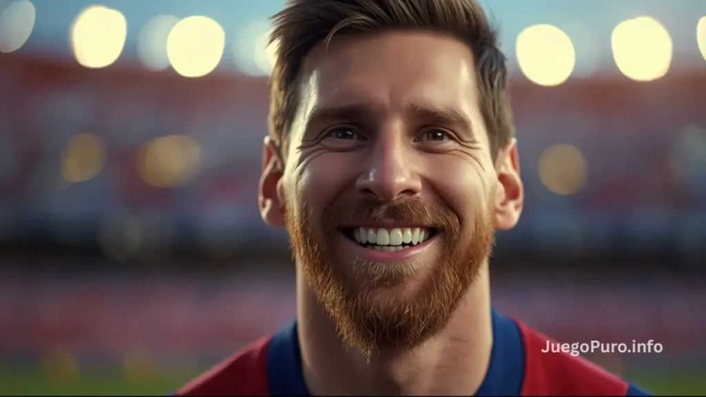 Lionel Messi sonriendo de manera natural en un retrato cercano con expresión relajada y amigable