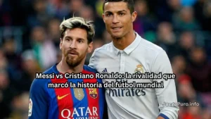 Lionel Messi y Cristiano Ronaldo posando juntos en un estadio durante la histórica rivalidad entre Barcelona y Real Madrid.
