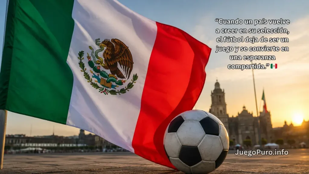 Bandera de México y balón de fútbol representando la pasión y la ilusión rumbo al Mundial 2026