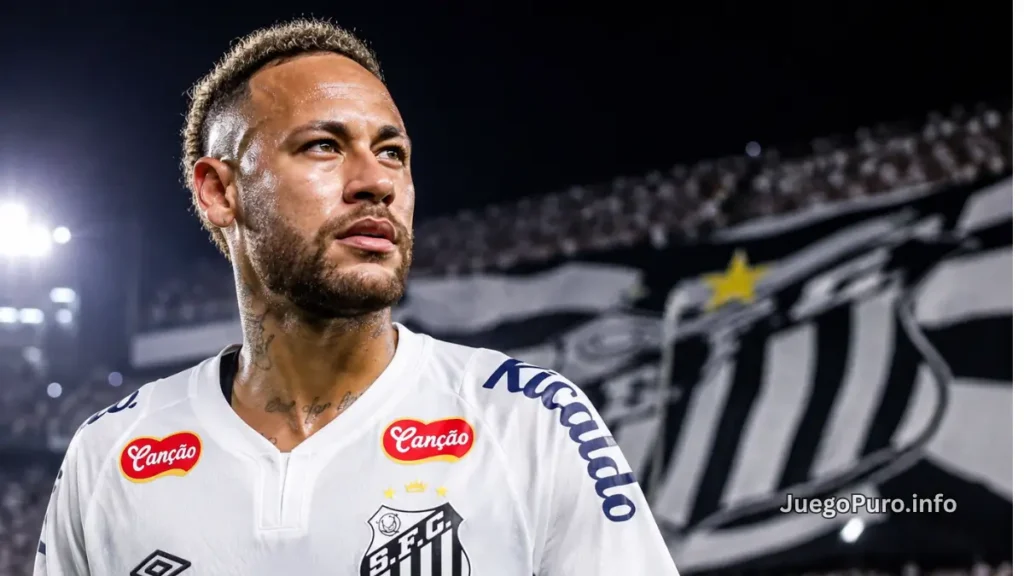 Neymar mirando al estadio con la camiseta de Santos durante los rumores sobre su regreso a la selección de Brasil para el Mundial 2026