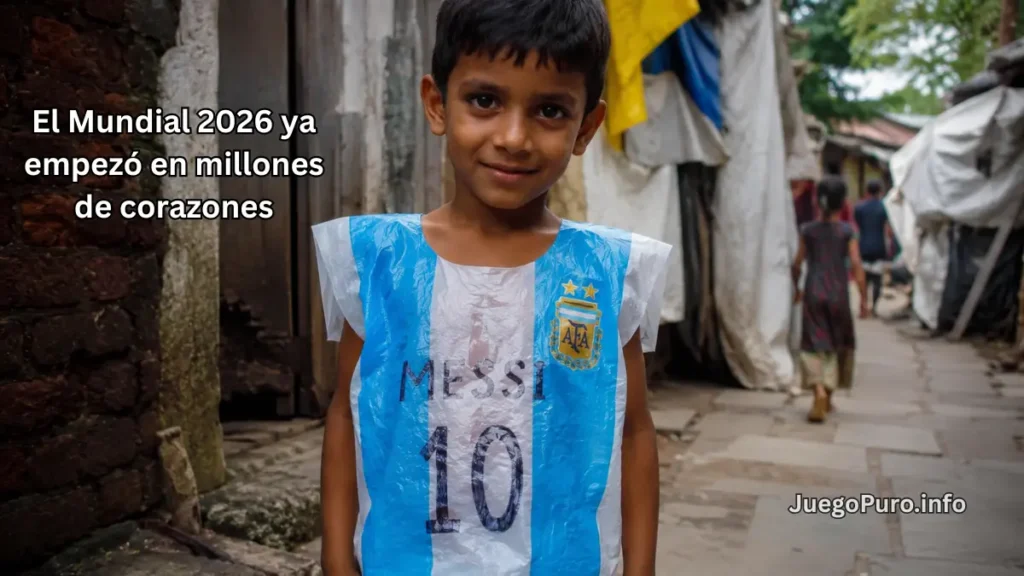 Niño de India con una camiseta argentina improvisada soñando con el Mundial 2026 y la pasión por el fútbol